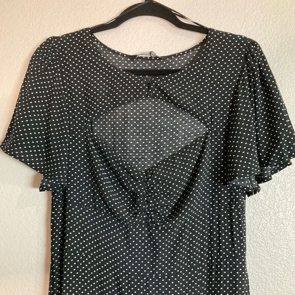 ZARA Black and White Cut-Out Polka Dots Midi Dress - Picture 2 of 7
